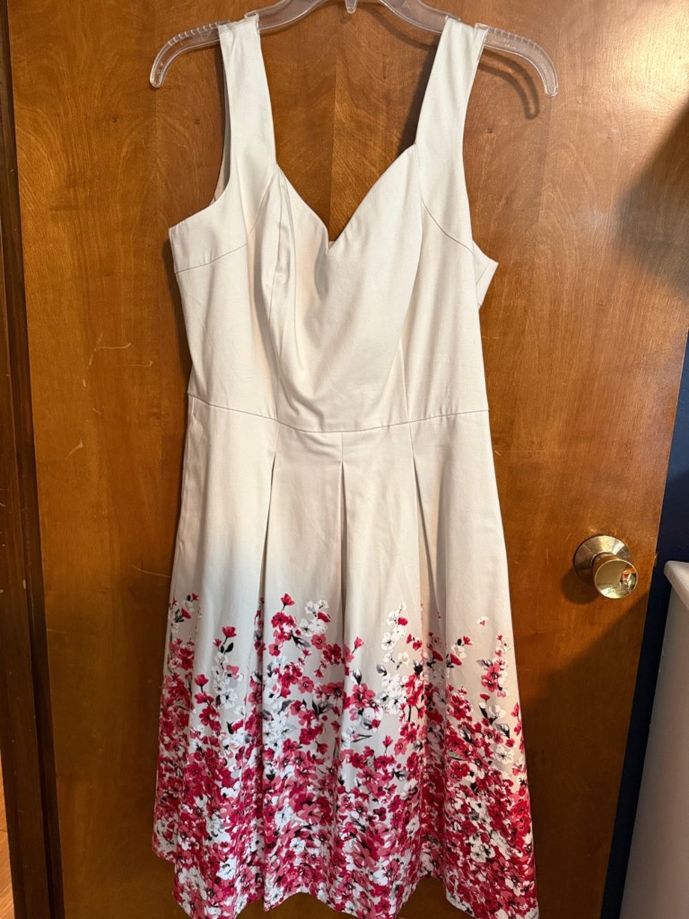 White House Black Market White Dress with Pink Floral Hem